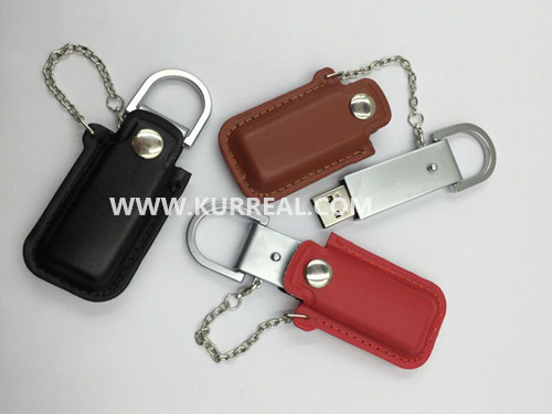 Embossed Genuine Leather Snap Holster USB 2.0 Flash Drives 8GB With Keychain Gifts Items