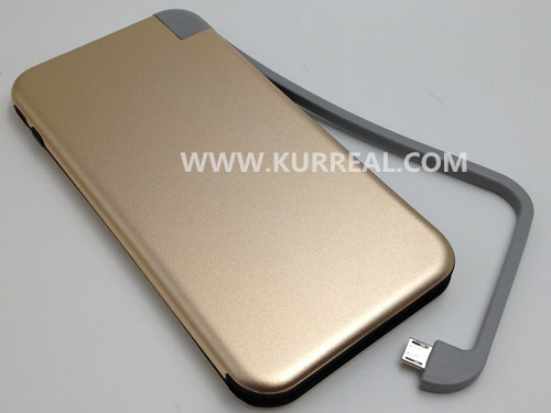 Aluminum Slim Power Banks Custom Chargers With Built-in Cable 6000 mAh