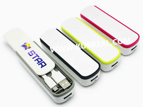 UL Listed 2200mAh Power Banks with Built in USB Cable Storage and Full Color Imprint