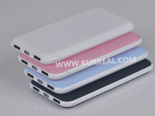 Colourful Custom High Capacity UL Listed Ultra Slim Rubberized Dual USB Power Banks With Bright Led Light 10000mAh