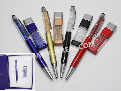 Luxurious Customized Crystal USB Flash Drives Ball Pen Gift Sets All In One