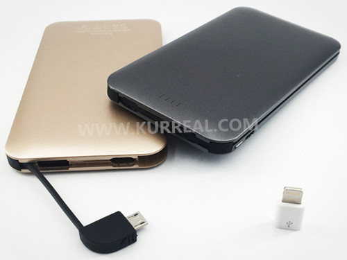 Customized Ultra Slim Portable Power Banks Built In Micro USB Cable 5000mAh