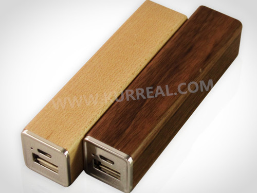 Eco Wood Rectangular Tube Portable Battery Charger Power Banks 2600mAh UL Certificates Gift Sets