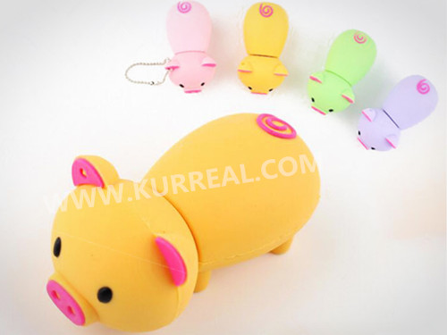 Cute Custom 3D PVC Pig USB Flash Drives 8GB Keychain Gifts Giveaways