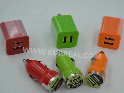 2 In 1 Cheap Custom Dual USB Port Car Chargers Wall Adaptors Travel Charging Tech Kit Gift Sets