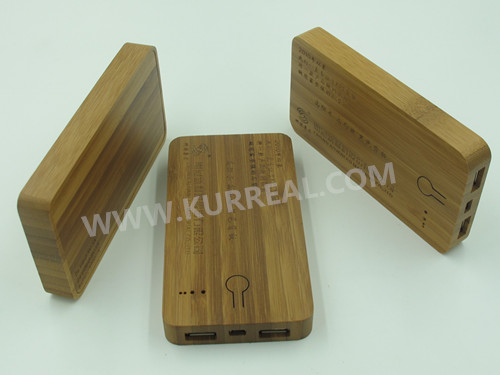 High Capacity Ultra Slim Wood Portable Mobile Power Banks Dual USB Ports 8000mAh Laser Engraved Print