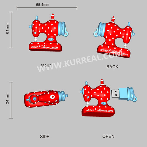 customized sewing machine usb flash drives,personalized 3d pvc usb sticks,textile companies gifts