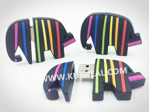 Lovely PVC Custom Elephant USB Flash Drives Memory Sticks With Key Ring Gifts Giveaways