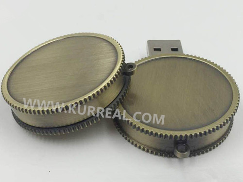 Twist Round Metal Coin Shaped USB Flash Drives 8GB Bronze Colour Gifts Souvenirs