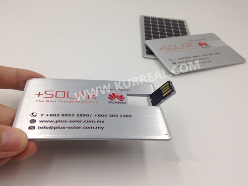 Customized Metal Credit Card USB Flash Drive 8GB UV Printing Gifts For Malaysia Plus Solar Systems Sdn Bhd Solar Energy Trade Shows