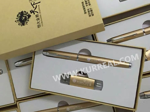 All In One 8GB OTG USB Flash Drives And Ball Pen Gold Colour Gift Sets For Corporate Conference