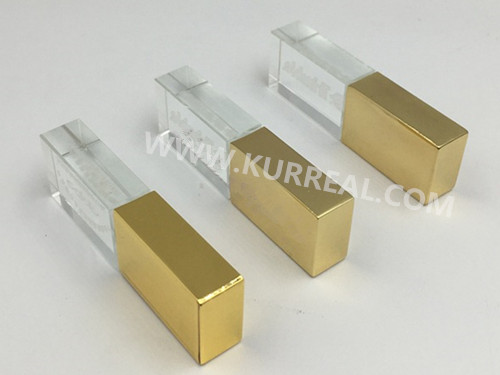 crystal usb flash drives gold cap,crystal usb memory sticks 16gb,led logo usb gifts