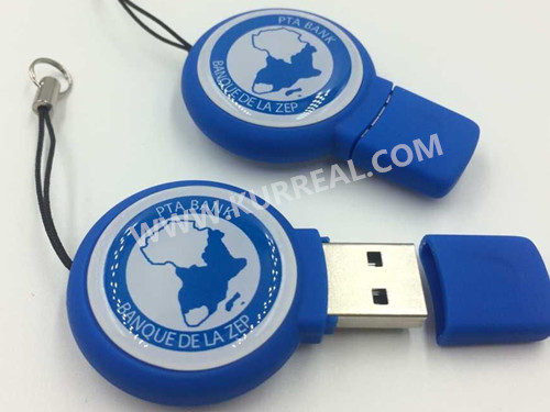 Custom Logo Epoxy Domed USB Flash Drives 8GB Blue Colour Keyloop Gifts for PTA Bank Company