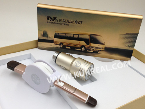 High End Custom Metal 8000mAh Powerbanks Travel Charger Gift Sets with Car Charger& Retractable Cable Gifts or Giveaways