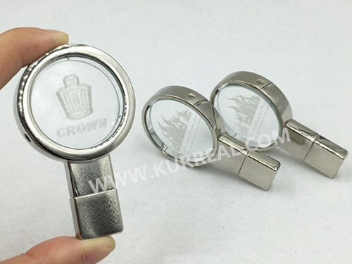 Circle Magnifier Crystal USB Flash Drives 8GB with Led Light Logo Gifts for CROWN Auto Company