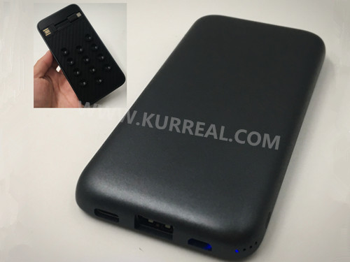 Soft Rubberized Type C Suction Cup Power Banks 8000mAh With Built In USB Cables Factory Wholesale