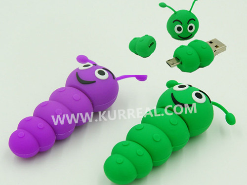 Special Customized 3D PVC Caterpillar Shaped OTG USB Flash Drives 16GB Gifts Giveaways