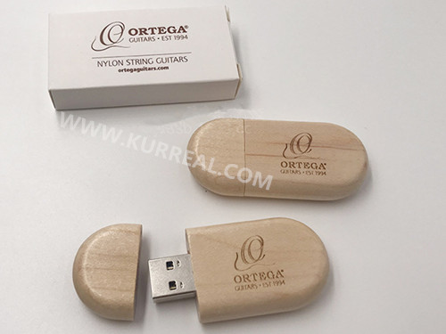 Eco Friendly Oval Custom Wood USB 3.0 Flash Drives 16GB Gifts For Ortega Guitars Company