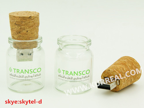 Customized Glass Bottle USB Flash Drives With Cork Gifts Giveaways