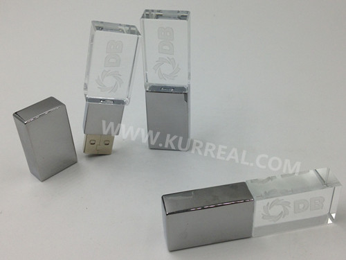 Blue Led Light Logo Crystal USB Flash Drives 8GB Gifts For Canada Dunham-Bush Holding Bhd Machinery