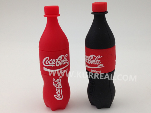 Customized 3D PVC Bottle USB Flash Drives 8GB Gifts For Coca Cola Food And Beverage Company