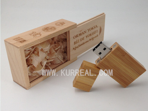 Wooden USB Eco Friendly Rectangular Flash Memory Drive With Cap