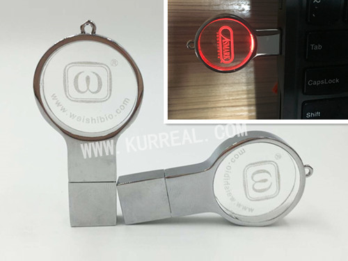 Charming Circle Shape Crystal USB Flash Drives With 3D LED Logo 16GB