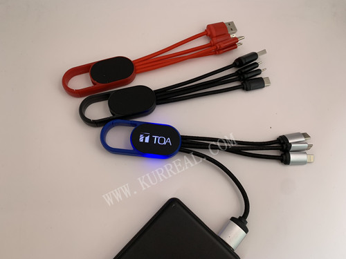 3 in 1 charging cables,carabiner charging cables,led light up logo charging cables